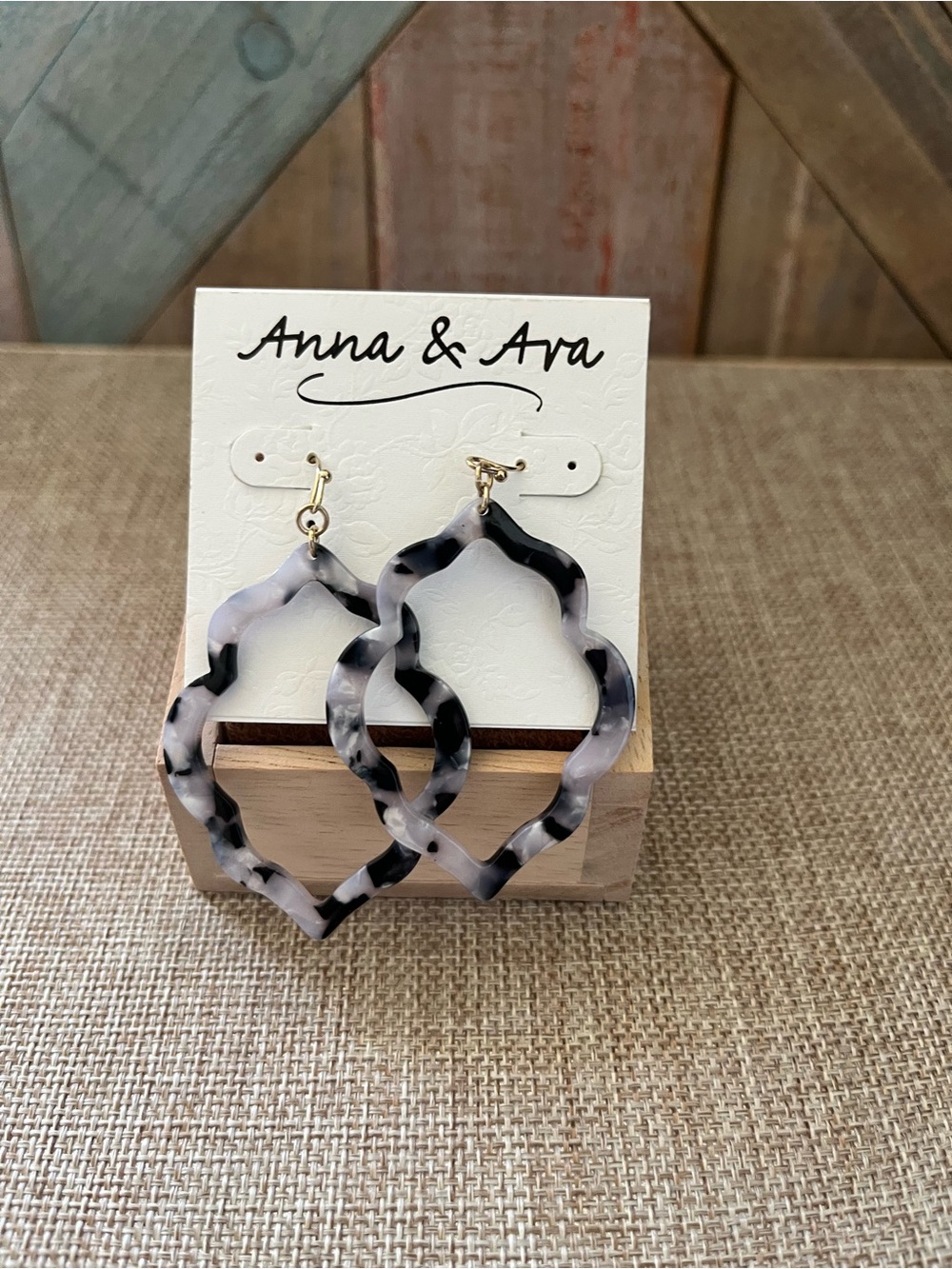 Anna & Ava Black and White Marbled Openwork Dangle Earrings